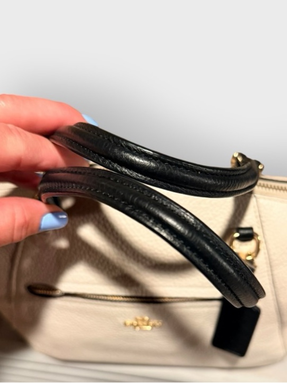 Coach Small Prairie Satchel Pebble Leather Chalk Black Bag Crossbody - Picture 11 of 15